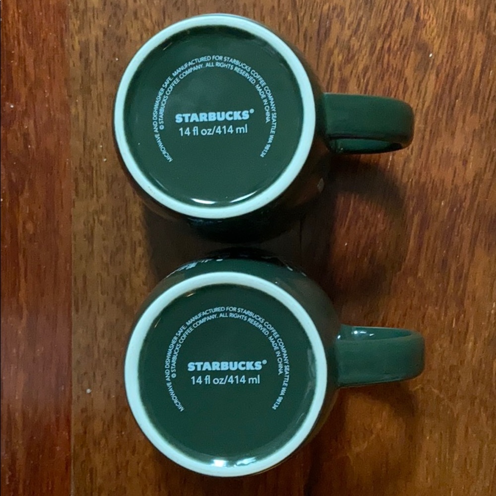 2 Starbucks Green Snowflake 14 oz COFFEE MUGS - Picture 7 of 10